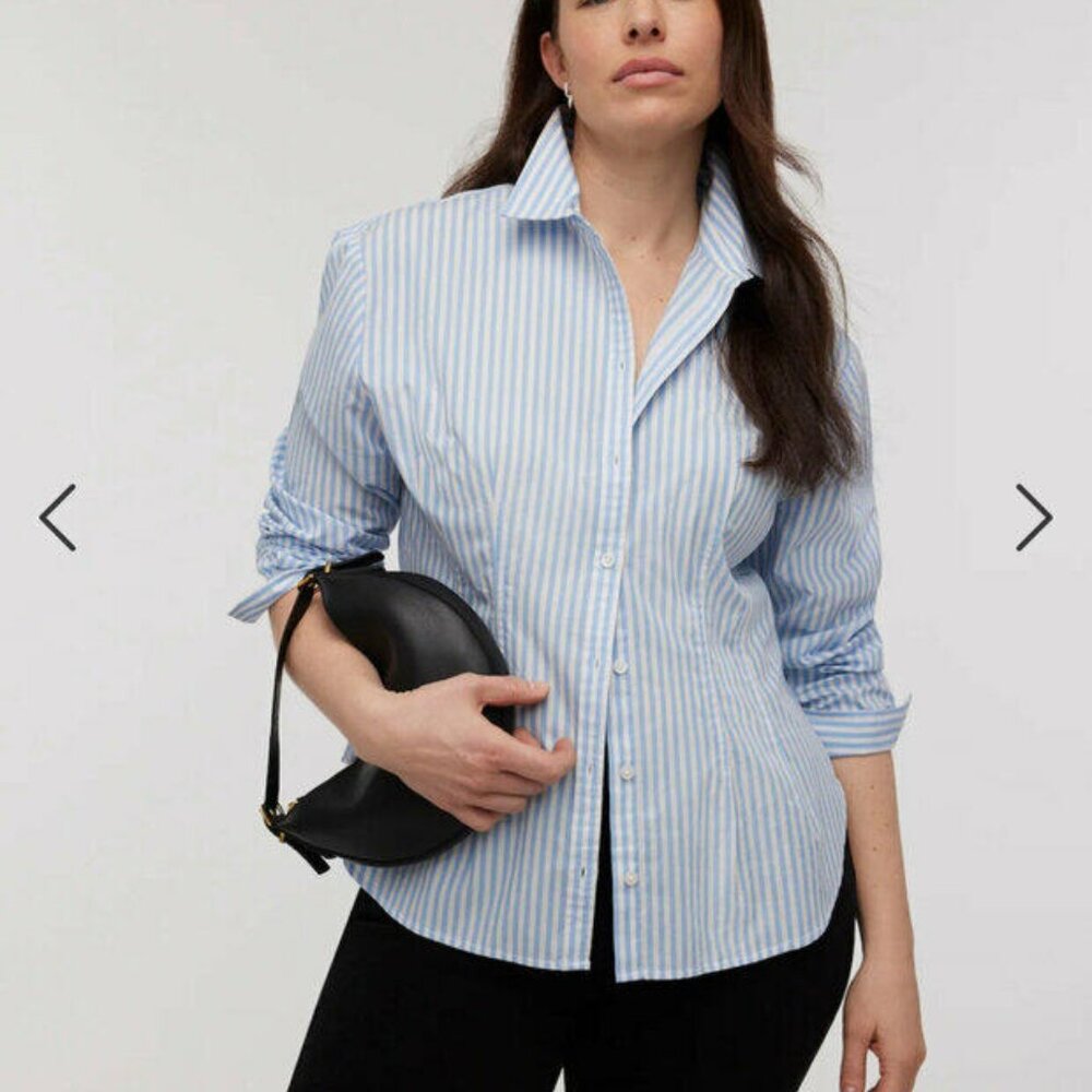 Darted Long-Sleeve Button-Up Shirt in Powder